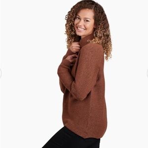 Kuhl Solace Sweater in Copper Brown Cowl Neck Ribbed Knit, Sz S Cabincore Merino